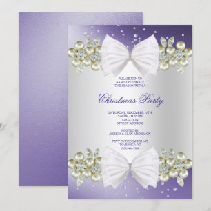 Classy Gems & Bow Blue Christmas Invitation