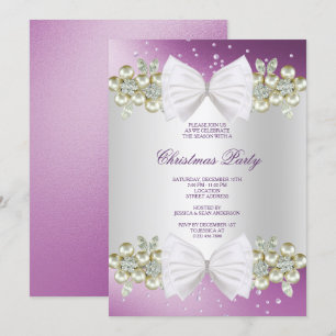 Classy Gems & Bow Purple Christmas Invitation