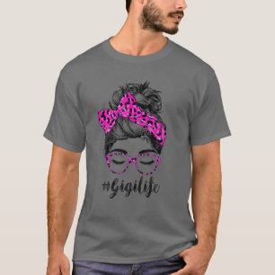 Classy Gigi Life Messy Bun Pink Leopard Print Moth T-Shirt