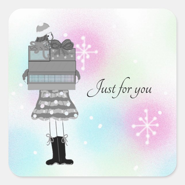 Classy Girl With Christmas Parcels Square Sticker (Front)