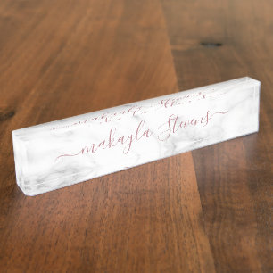 Classy Girly Luxury Marble Custom Name Nameplate