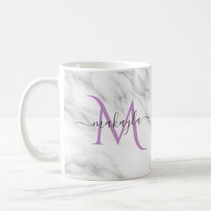 Classy Girly Marble Script Name Monogram Coffee Mug
