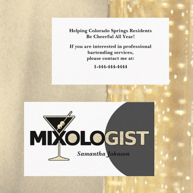 Classy Glitter Mixologist Bartender Business Card (Creator Uploaded)
