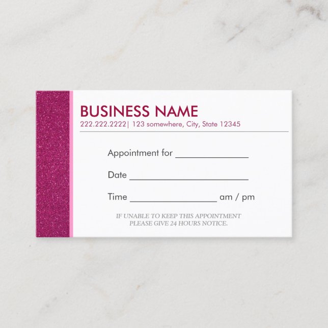 Classy Glitter Pink Appointment Business Cards (Front)