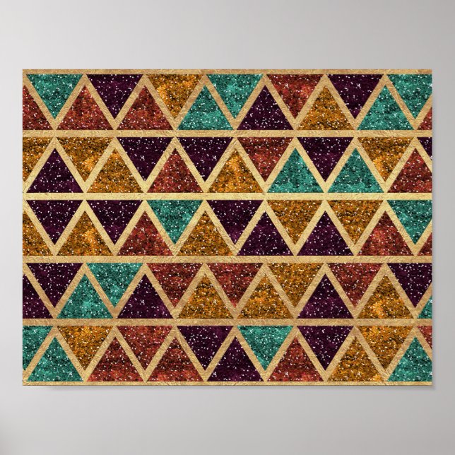 Classy Glitter Triangles Gold Foil Poster (Front)