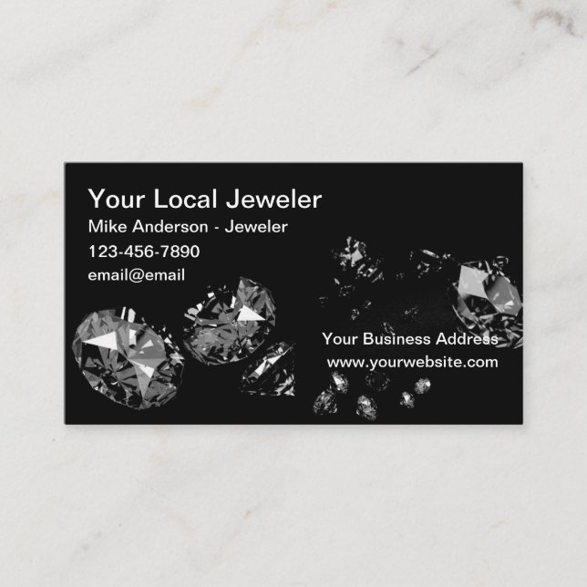 Classy Glitzy Jeweller Diamonds Theme Business Card (Front)