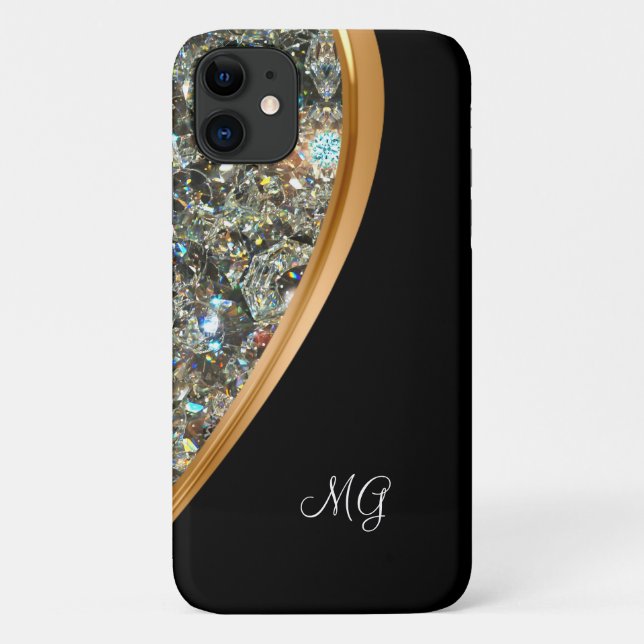 Classy Glitzy Ladies Bling Monogram Case-Mate iPhone Case (Back)