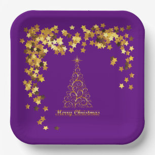 Classy Gold Abstract Christmas Tree Paper Plate