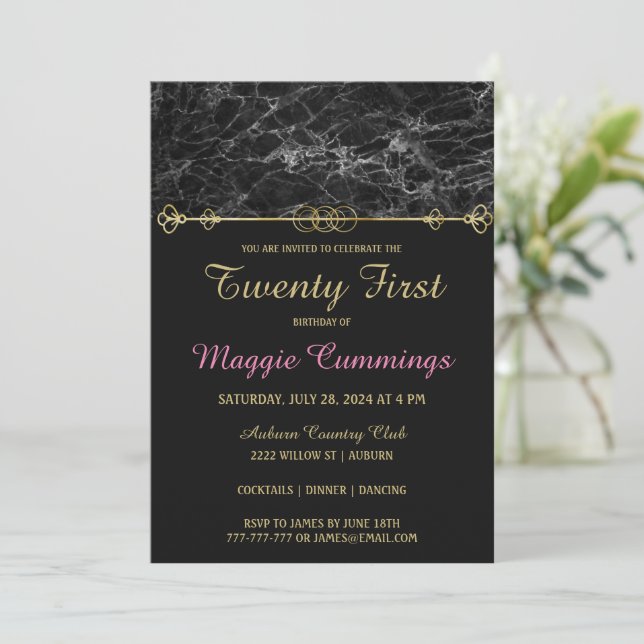 Classy Gold and Marble Birthday Invitation (Standing Front)