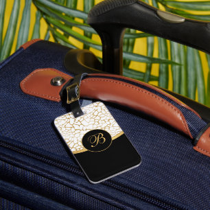 Classy Gold and White Animal Print   Personalise Luggage Tag