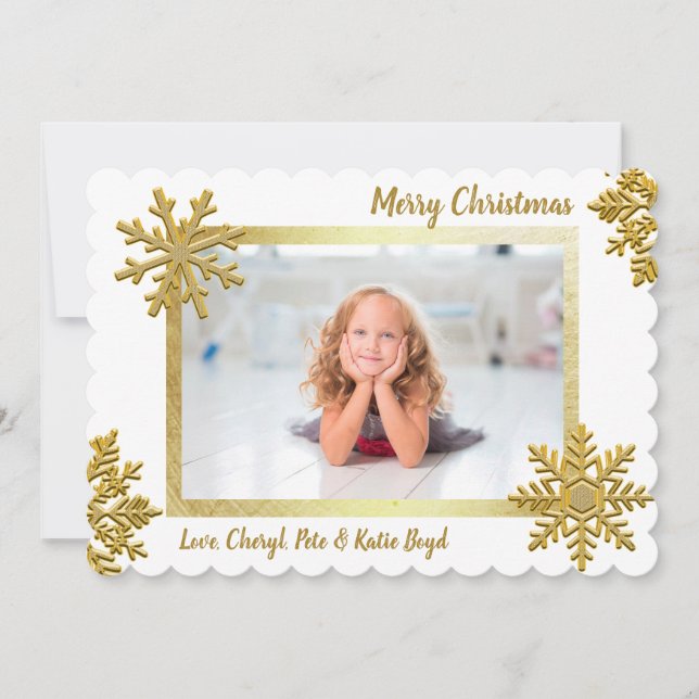 Classy Gold and White Custom Photo Christmas Invitation (Front)