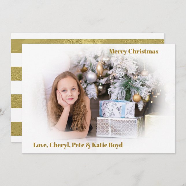 Classy Gold and White Custom Photo Christmas Invitation (Front/Back)