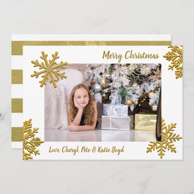 Classy Gold and White Custom Photo Christmas Invitation (Front/Back)