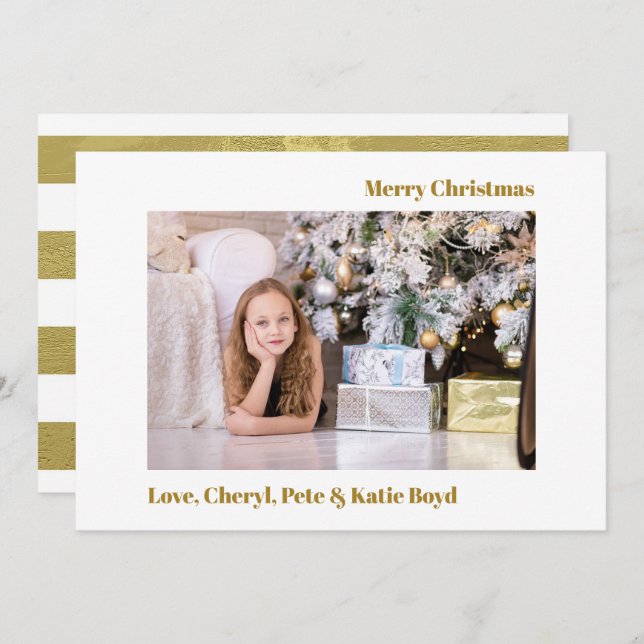 Classy Gold and White Custom Photo Christmas Invitation (Front/Back)