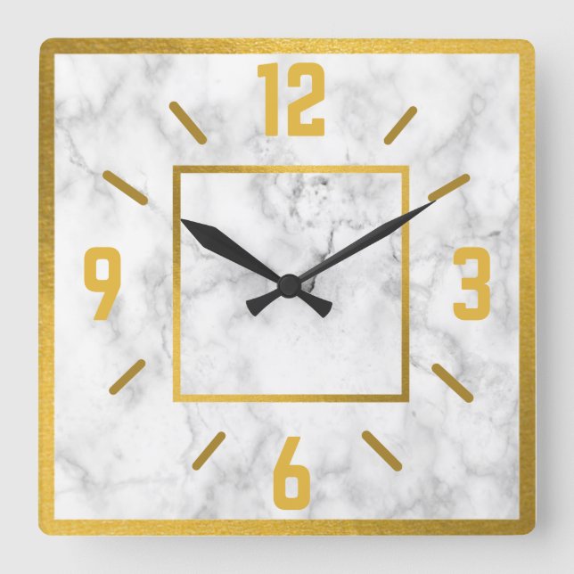Classy Gold And White Faux Marble    Square Wall Clock (Front)