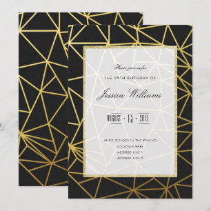 Classy Gold & Black 25th Birthday Party Invitation