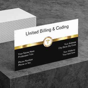 Classy Gold Black And White Medical Billing Coding Business Card