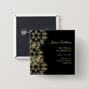 Classy Gold & Black Damask 40th Birthday 15 Cm Square Badge