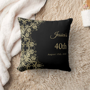 Classy Gold & Black Damask 40th Birthday Cushion