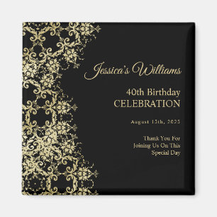 Classy Gold & Black Damask 40th Birthday Magnet