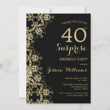 Classy Gold & Black Damask 40th Birthday Surprise
