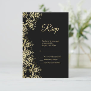 Classy Gold & Black Damask Birthday RSVP Card