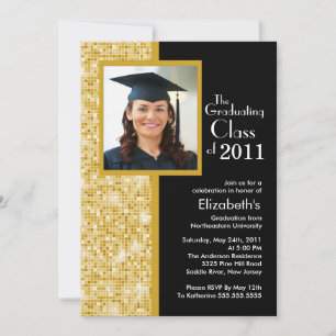 Classy Gold & Black Graduation Invitation Photo