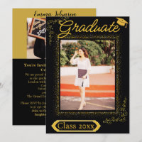 Classy Gold & Black Vertical Photo Graduation 