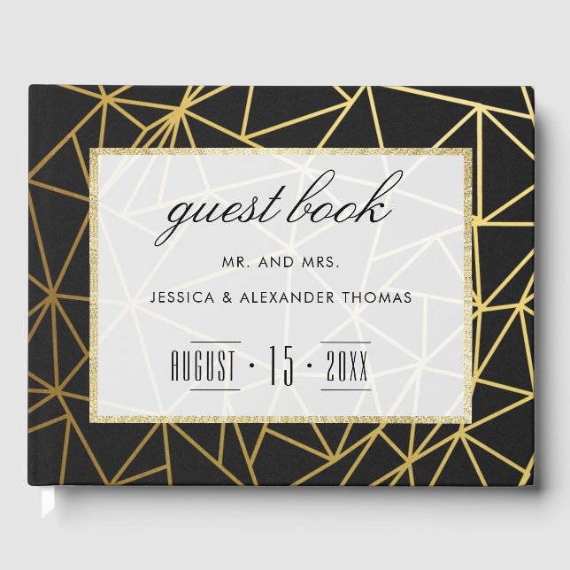 Classy Gold & Black Wedding Guest Book (Front)
