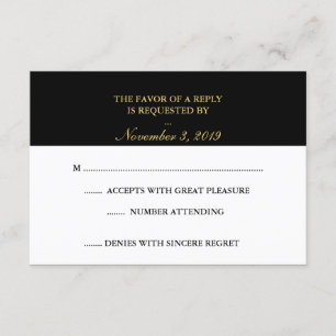 Classy Gold Black White RSVP Card