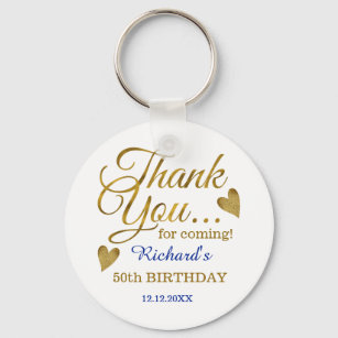 Classy Gold Blue 50th Birthday Thank You Favour   Key Ring