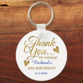 Classy Gold Blue 50th Birthday Thank You Favour   Key Ring (Front)