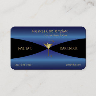 Classy Gold Blue Metallic Bartender Business Card
