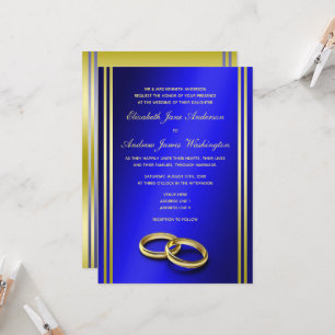 Classy Gold & Blue, Wedding Rings Wedding Invitation