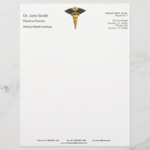 Classy Gold Caduceus Elegant Medical Black Wings Custom Letterhead