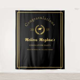 Classy Gold Cap Laurel Wreath Grad Party Back Drop Tapestry