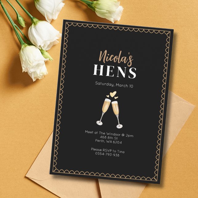 Classy Gold Champagne Hens Party Invitation (Creator Uploaded)