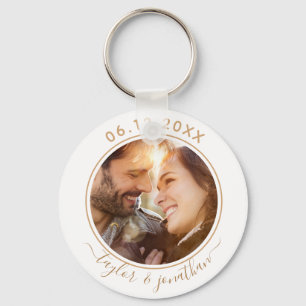 Classy Gold Chic Modern Wedding Personalized Photo Key Ring