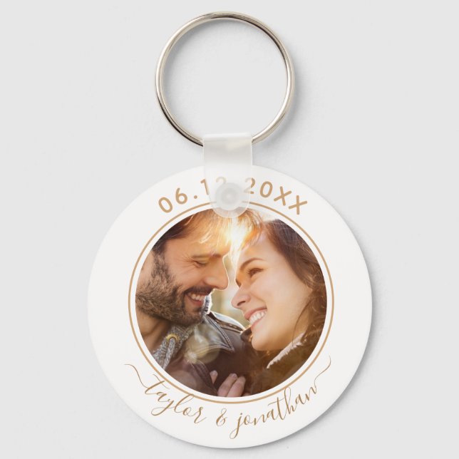 Classy Gold Chic Modern Wedding Personalized Photo Key Ring (Front)