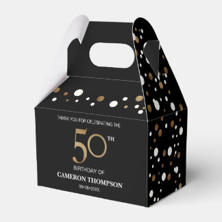 Classy Gold Confetti Black 50th birthday party Favour Box