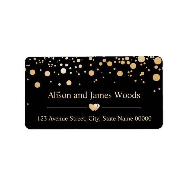 Classy Gold Confetti Dots Black Wedding Decor Label (Front)