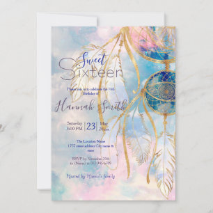 Classy Gold dreamcatcher Rainbow Clouds Sky design Invitation
