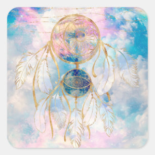 Classy Gold dreamcatcher Rainbow Clouds Sky design Square Sticker
