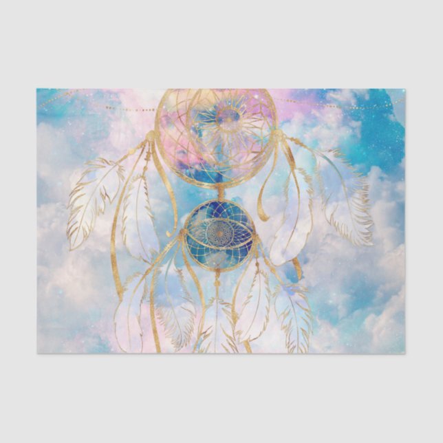 Classy Gold dreamcatcher Rainbow Clouds Sky design Tissue Paper (Front)