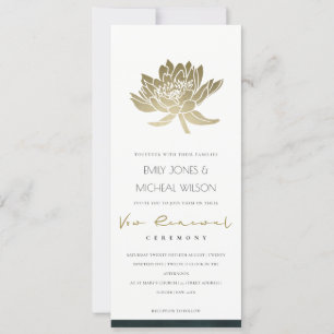Classy Gold Emerald Green Lotus Floral Vow Renewal Invitation