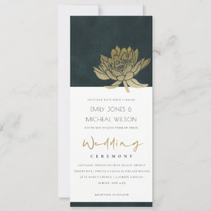 CLASSY GOLD EMERALD GREEN LOTUS FLORAL WEDDING INVITATION