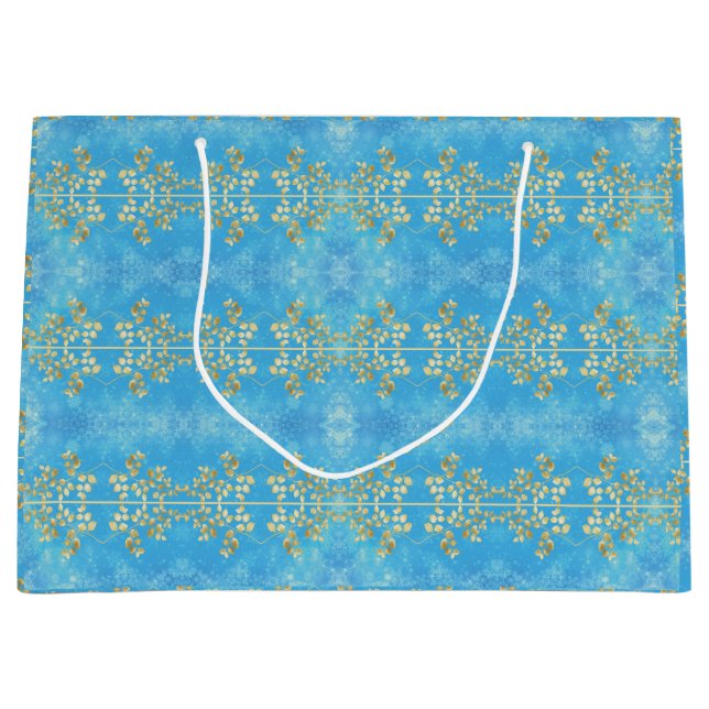Classy Gold Floral Pattern Large Gift Bag (Front)