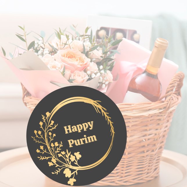 Classy Gold Flowers Happy Purim Classic Round Sticker (Creator Uploaded)