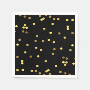 Classy Gold Foil Confetti Black Napkin