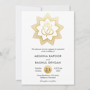 Classy Gold Foil Ganesha   Indian God Wedding  Invitation
